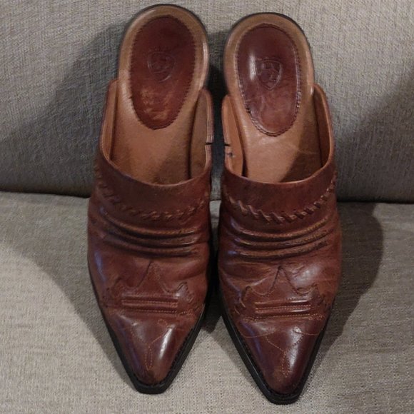 Ariat Juliette Brown Leather Mules with Whipstitch SIZE 6.5 B - Picture 4 of 10